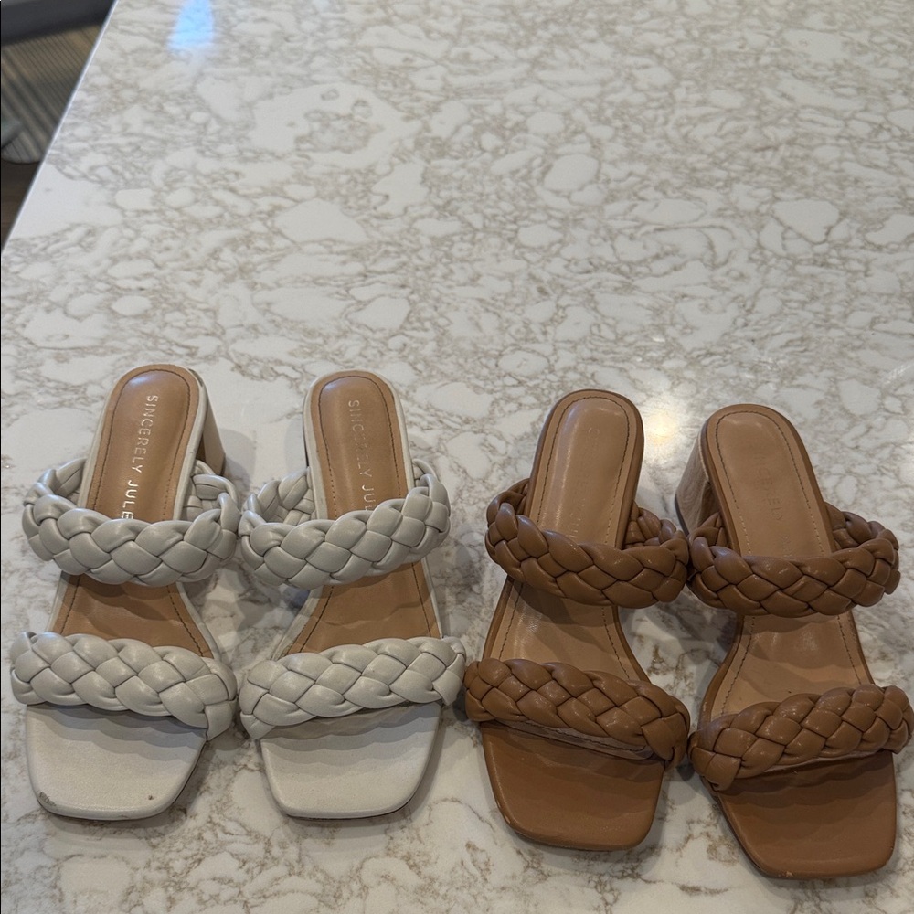 Sincerely Jules Braided Strap Sandals - White and Tan